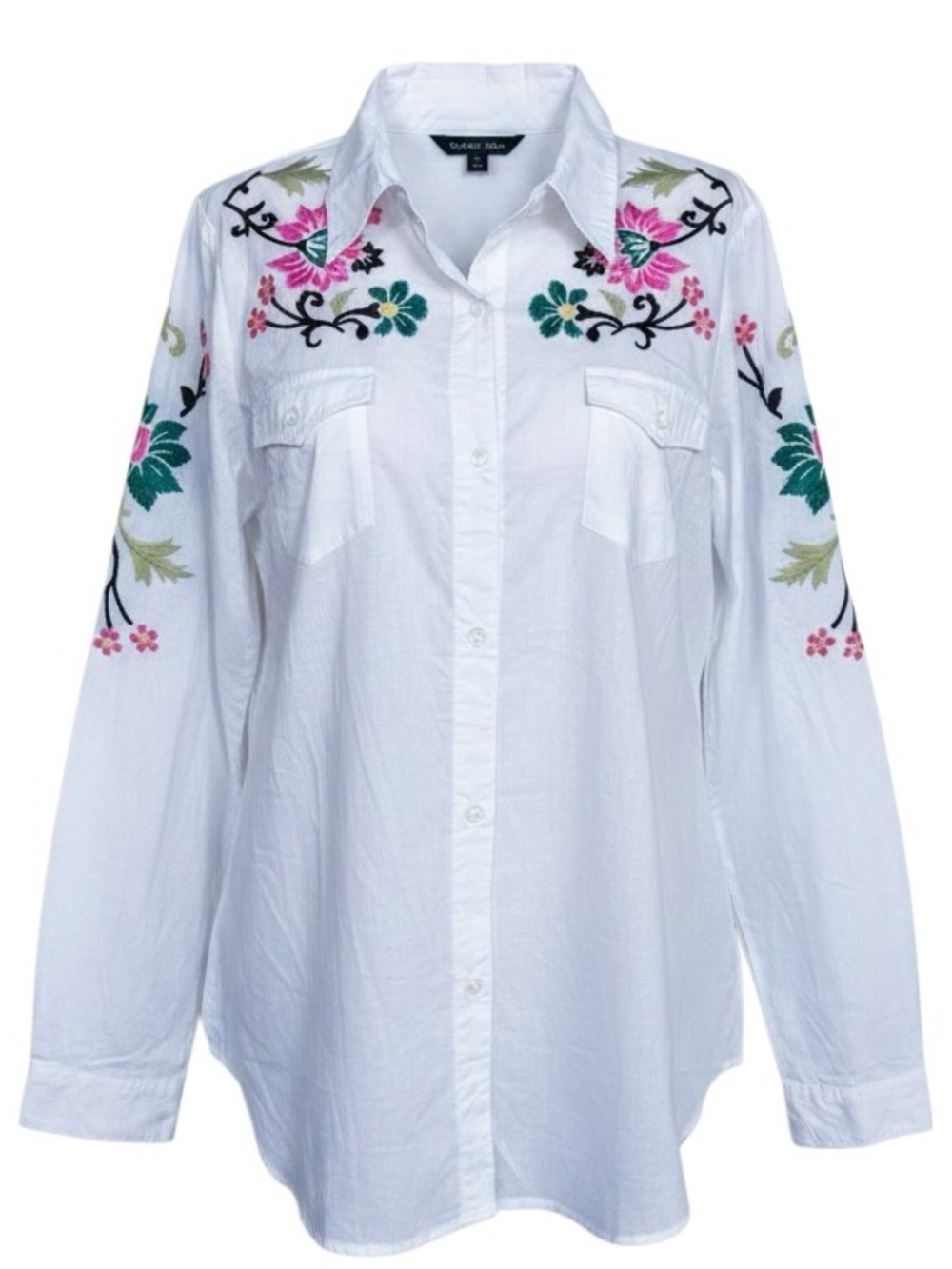 NWT Roper White Embroidered Floral Button-Down Western Shirt, Large, 100% Cotton